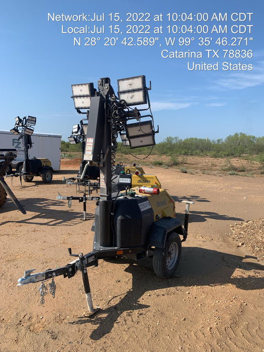 2022 Allmand NLV3GR (4) LED Light Fixture 350W, 23' Vertical Mast, 3kW Prime, Towable, Deep Sea L401, Leveling Jacks, Yanmar T4F 5.8hp