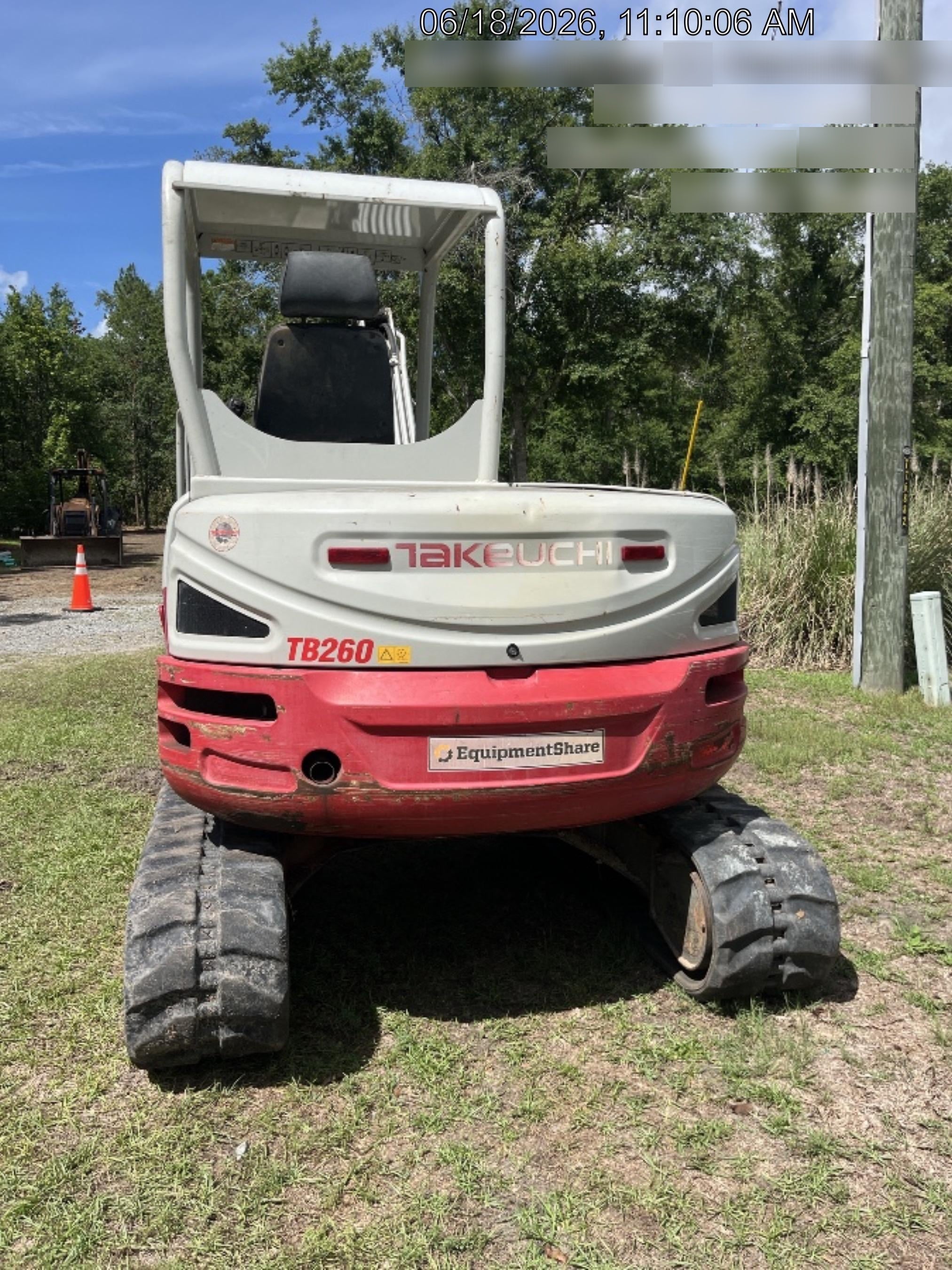 2019 Takeuchi TB260 Canopy, Standard Blade, Auxiliary hydraulics Manual QC, Hydraulic thumb, 12" ,18", 24" Bucket