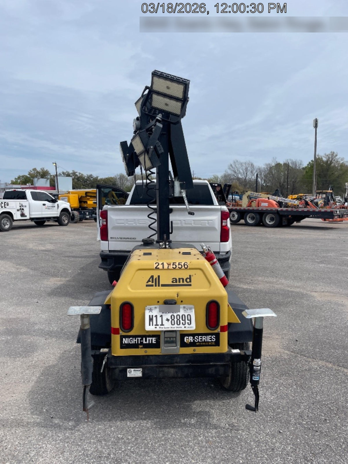 2022 Allmand NLV3GR (4) LED Light Fixture 350W, 23' Vertical Mast, 3kW Prime, Towable, Deep Sea L401, Leveling Jacks, Yanmar T4F 5.8hp