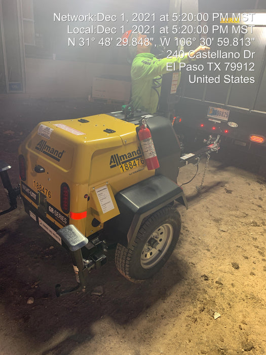 Allmand NLV3GR (4) LED Light Fixture 350W, 23' Vertical Mast, 3kW Prime, Towable, Deep Sea L401, Leveling Jacks, Yanmar T4F 5.8hp