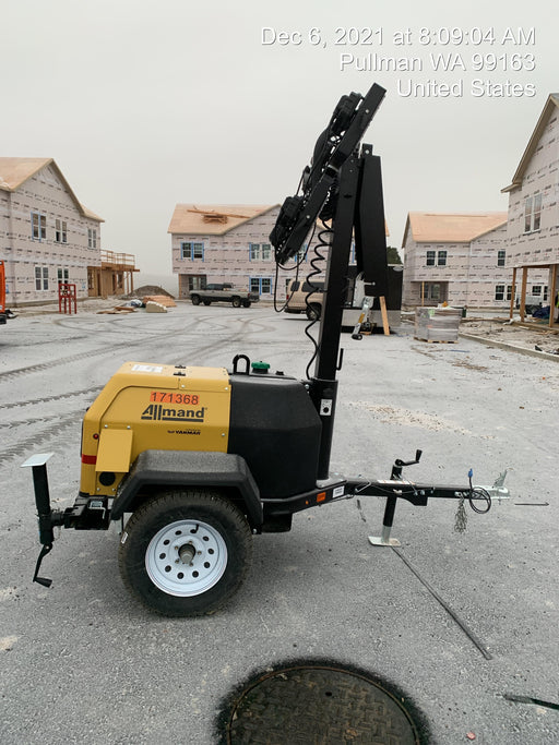 2021 Allmand NLV3GR (4) LED Light Fixture 350W, 23' Vertical Mast, 3kW Prime, Towable, Deep Sea L401, Leveling Jacks, Yanmar T4F 5.8hp