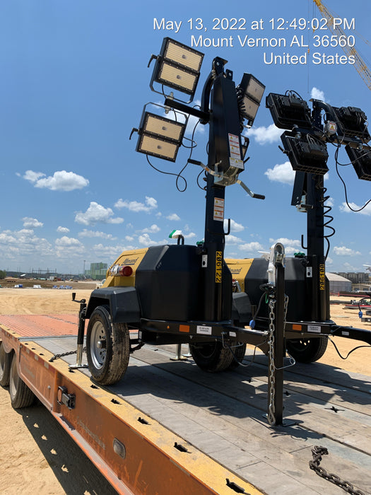 2022 Allmand NLV3GR (4) LED Light Fixture 350W, 23' Vertical Mast, 3kW Prime, Towable, Deep Sea L401, Leveling Jacks, Yanmar T4F 5.8hp