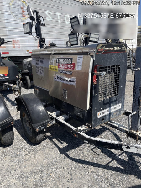 2019 Lincoln Electric Vantage 322 Welder Ready-Pak 3, Two wheel trailer, Fender and Light kit, Cable Rack
