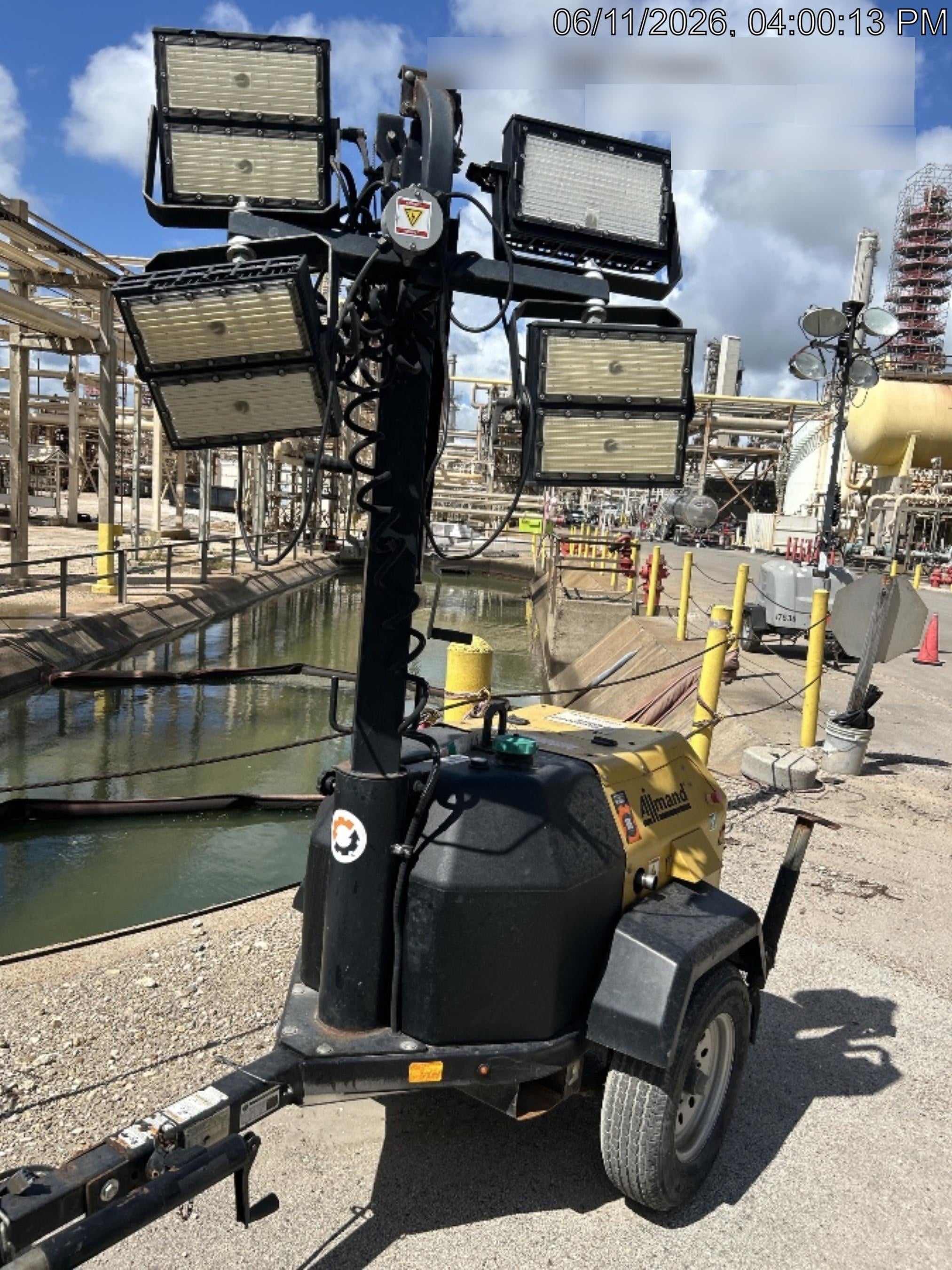2022 Allmand NLV3GR (4) LED Light Fixture 350W, 23' Vertical Mast, 3kW Prime, Towable, Deep Sea L401, Leveling Jacks, Yanmar T4F 5.8hp