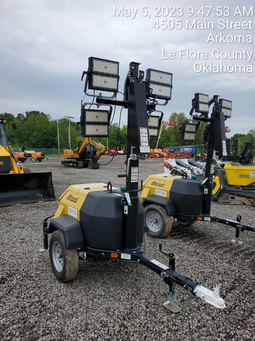 2022 Allmand NLV3GR (4) LED Light Fixture 350W, 23' Vertical Mast, 3kW Prime, Towable, Deep Sea L401, Leveling Jacks, Yanmar T4F 5.8hp