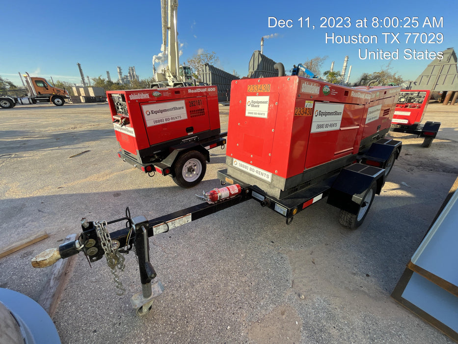 2022 Shindaiwa DGW400MDL Kubota D902 Engine, 23 HP, Dual Op Welder, Wire, Arc, Droop Stick, Tig, and CC Stick Functionality, Simulphase, 3 Phase and 1 Phase Gen Output, Single Axle NB Trlr, Slr Trckl Chrg 12V 12W, Fire Ext