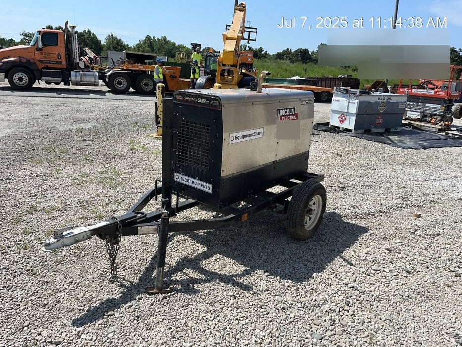 2019 Lincoln Electric Vantage 322 Welder Ready-Pak 3, Two wheel trailer, Fender and Light kit, Cable Rack
