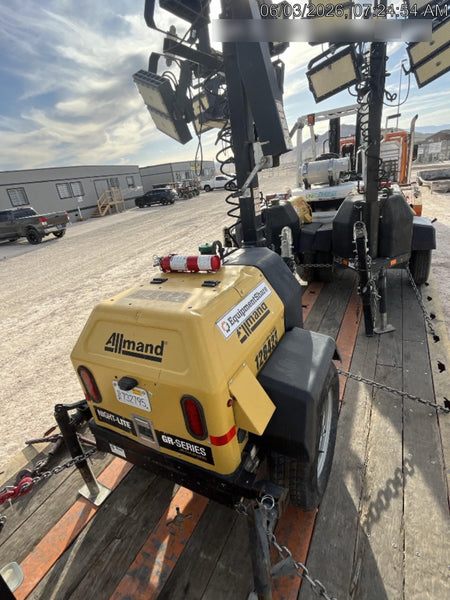 2021 Allmand NLV3GR (4) LED Light Fixture 350W, 23' Vertical Mast, 3kW Prime, Towable, Deep Sea L401, Leveling Jacks, Yanmar T4F 5.8hp