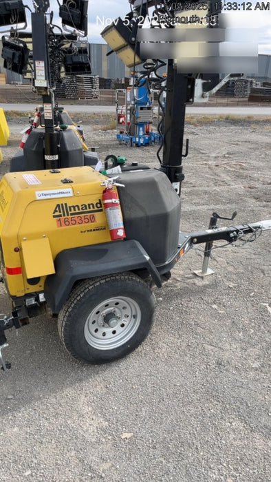 2021 Allmand NLV3GR (4) LED Light Fixture 350W, 23' Vertical Mast, 3kW Prime, Towable, Deep Sea L401, Leveling Jacks, Yanmar T4F 5.8hp