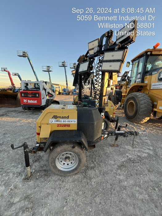 2022 Allmand NLV3GR (4) LED Light Fixture 350W, 23' Vertical Mast, 3kW Prime, Towable, Deep Sea L401, Leveling Jacks, Yanmar T4F 5.8hp