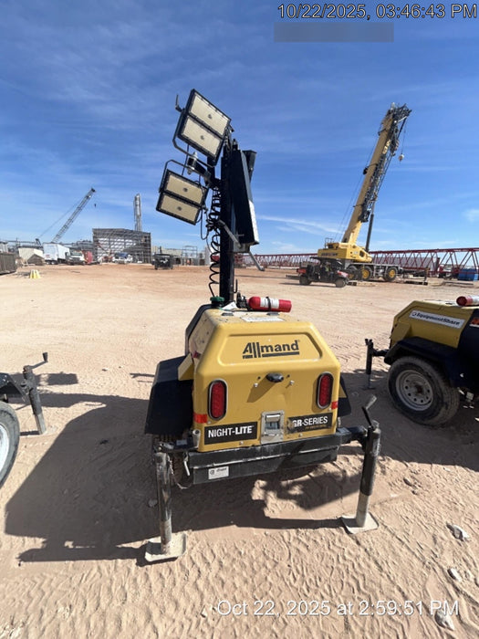 2022 Allmand NLV3GR (4) LED Light Fixture 350W, 23' Vertical Mast, 3kW Prime, Towable, Deep Sea L401, Leveling Jacks, Yanmar T4F 5.8hp