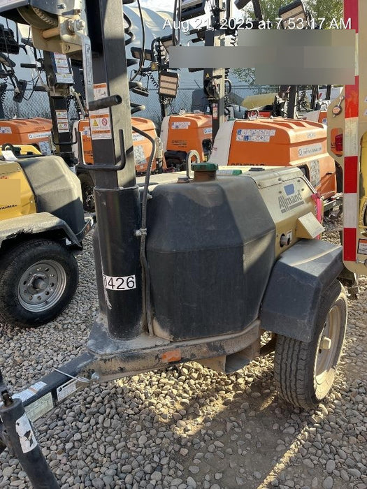 2022 Allmand NLV3GR (4) LED Light Fixture 350W, 23' Vertical Mast, 3kW Prime, Towable, Deep Sea L401, Leveling Jacks, Yanmar T4F 5.8hp