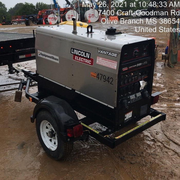 2019 Lincoln Electric Vantage 322 Ready-Pak 3, Two Wheel Trailer, Fender and Light Kit, Cable Rack