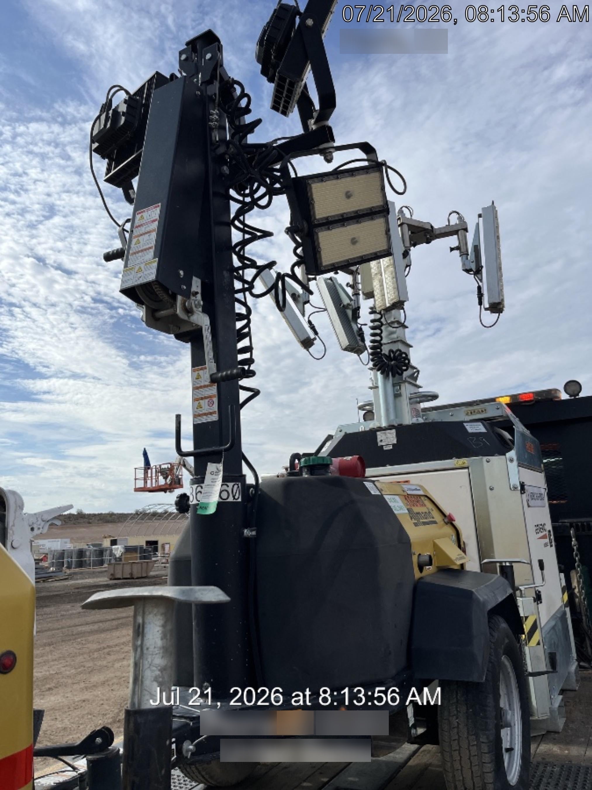 Allmand NLV3GR (4) LED Light Fixture 350W, 23' Vertical Mast, 3kW Prime, Towable, Deep Sea L401, Leveling Jacks, Yanmar T4F 5.8hp