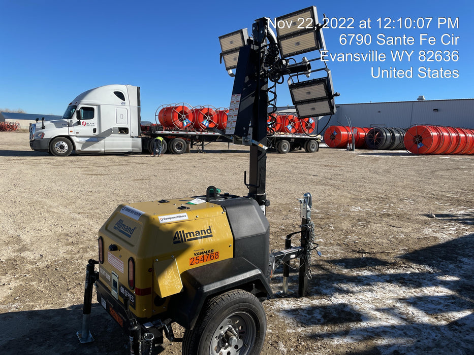 2022 Allmand NLV3GR (4) LED Light Fixture 350W, 23' Vertical Mast, 3kW Prime, Towable, ES Decals, T3