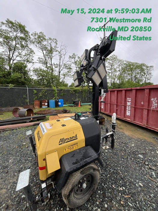2021 Allmand NLV3GR (4) LED Light Fixture 350W, 23' Vertical Mast, 3kW Prime, Towable, Deep Sea L401, Leveling Jacks, Yanmar T4F 5.8hp