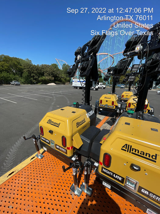 2022 Allmand NLV3GR (4) LED Light Fixture 350W, 23' Vertical Mast, 3kW Prime, Towable, ES Decals, T3