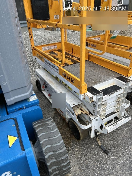 Custom Equipment HB-1430 <ul>
 <li>Hy-Brid Scissor Lift</li>
  <li>Platform capacity up to 670 lbs.</li>
  <li>Working height up to 20 ft</li>
  <li>Weighs under 1,700 lbs.</li>
  <li>Non-marking wheels </li>
</ul>