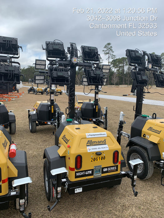 2022 Allmand NLV3GR (4) LED Light Fixture 350W, 23' Vertical Mast, 3kW Prime, Towable, Deep Sea L401, Leveling Jacks, Yanmar T4F 5.8hp