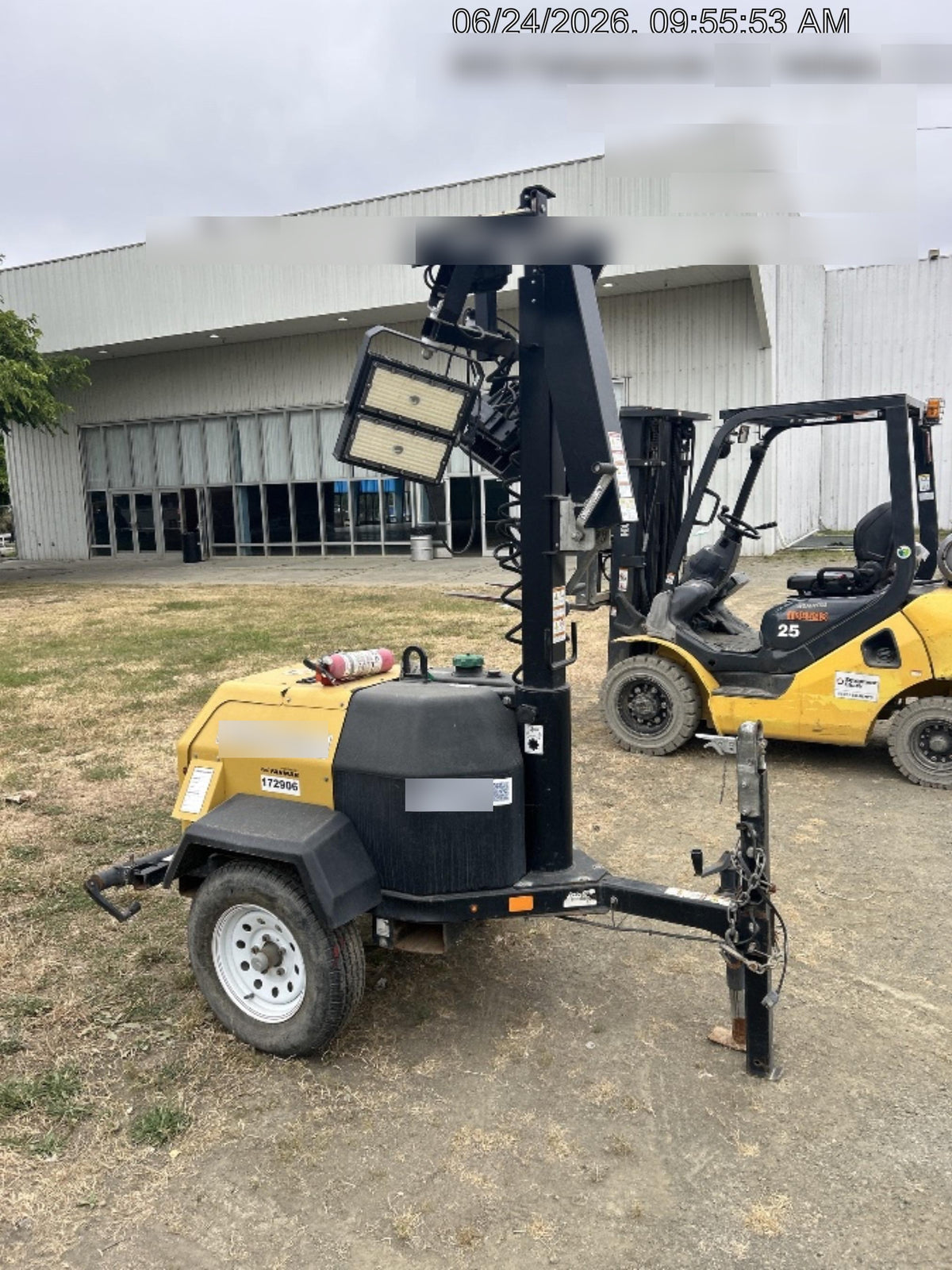 Allmand NLV3GR (4) LED Light Fixture 350W, 23' Vertical Mast, 3kW Prime, Towable, Deep Sea L401, Leveling Jacks, Yanmar T4F 5.8hp