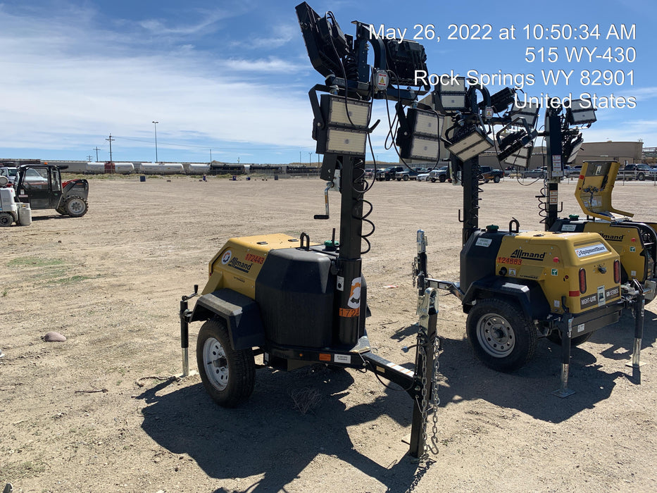 2021 Allmand NLV3GR (4) LED Light Fixture 350W, 23' Vertical Mast, 3kW Prime, Towable, Deep Sea L401, Leveling Jacks, Yanmar T4F 5.8hp