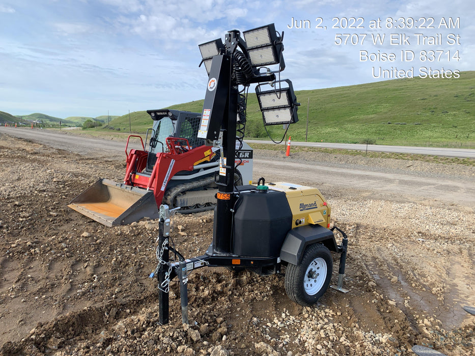 2021 Allmand NLV3GR (4) LED Light Fixture 350W, 23' Vertical Mast, 3kW Prime, Towable, Deep Sea L401, Leveling Jacks, Yanmar T4F 5.8hp