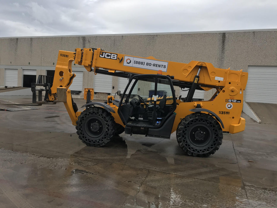 2019 JCB 512-56 Canopy, 109 HP, Solid Tires, STD Worklight, Beacon, Aux Hydraulics, Lifting Eye, Back up Alarm w/66" Carriage/60" Forks