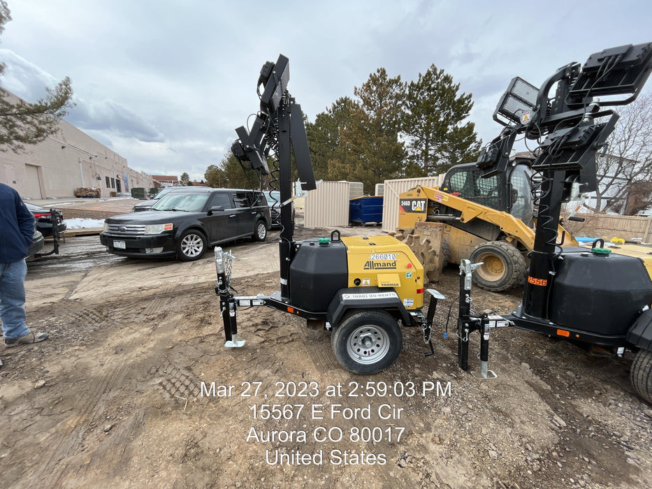 2022 Allmand NLV3GR (4) LED Light Fixture 350W, 23' Vertical Mast, 3kW Prime, Towable, ES Decals, T3