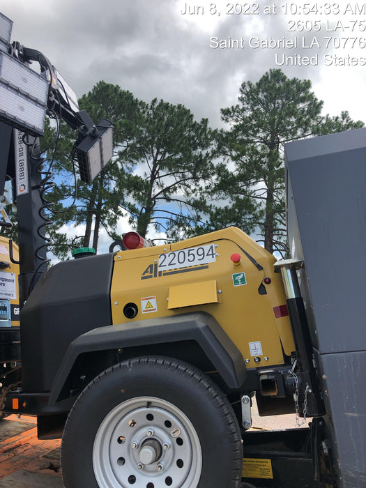 2022 Allmand NLV3GR (4) LED Light Fixture 350W, 23' Vertical Mast, 3kW Prime, Towable, Deep Sea L401, Leveling Jacks, Yanmar T4F 5.8hp