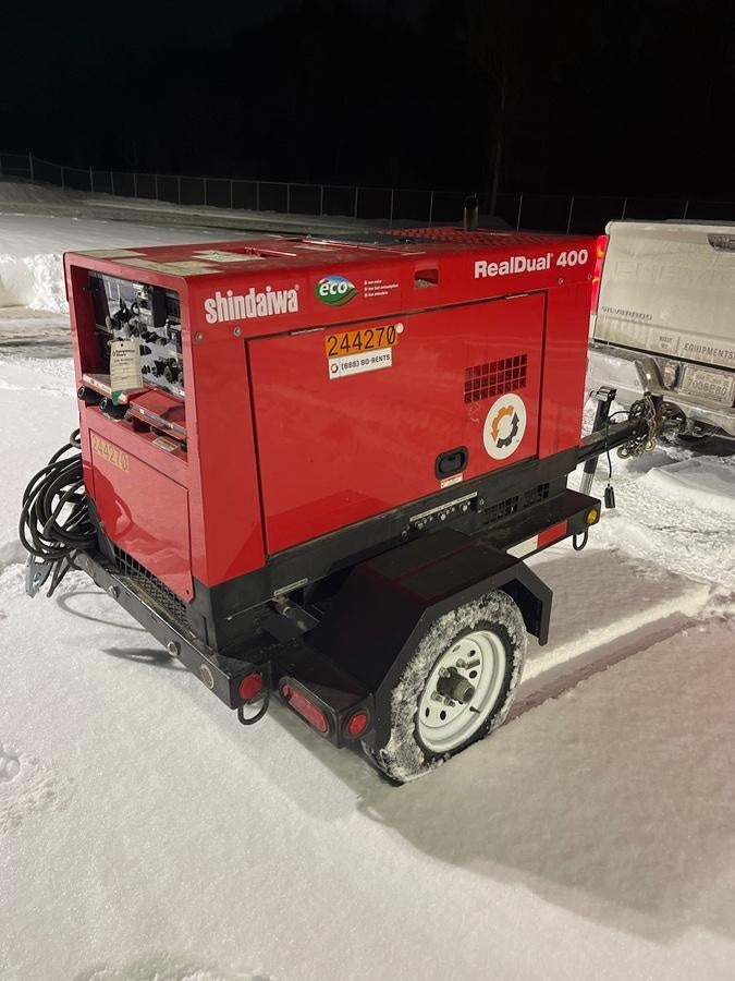2022 Shindaiwa DGW400MDL Kubota D902 Engine, 23 HP, Dual Op Welder, Wire, Arc, Droop Stick, Tig, and CC Stick Functionality, Simulphase, 3 Phase and 1 Phase Gen Output, Single Axle NB Trlr, Slr Trckl Chrg 12V 12W, Fire Ext