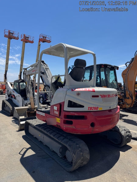 2019 Takeuchi TB260 Canopy, Standard Blade, Auxiliary hydraulics Manual QC, Hydraulic thumb, 12" ,18", 24" Bucket