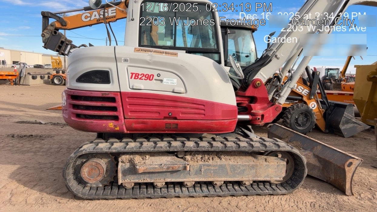 2019 Takeuchi TB290 Cab/Heat/AC Rubber tracks, Dozer blade, Travel alarm, Auxiliary hydraulics w/Manual QC, Hydraulic thumb, 18", 24", and 36" Buckets