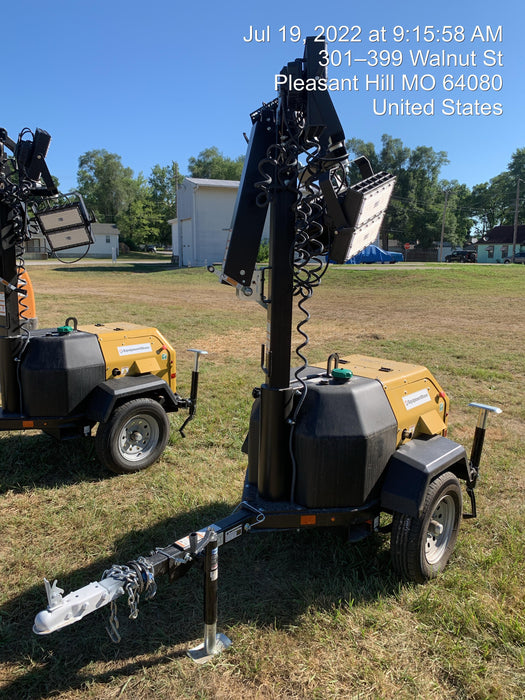 2022 Allmand NLV3GR (4) LED Light Fixture 350W, 23' Vertical Mast, 3kW Prime, Towable, Deep Sea L401, Leveling Jacks, Yanmar T4F 5.8hp