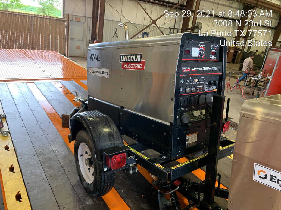 2019 Lincoln Electric Vantage 322 Ready-Pak 3, Two Wheel Trailer, Fender and Light Kit, Cable Rack