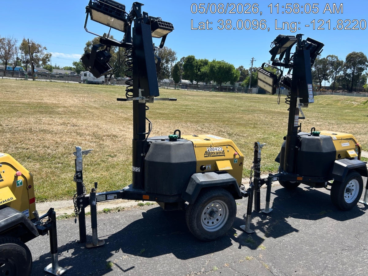2022 Allmand NLV3GR (4) LED Light Fixture 350W, 23' Vertical Mast, 3kW Prime, Towable, Deep Sea L401, Leveling Jacks, Yanmar T4F 5.8hp