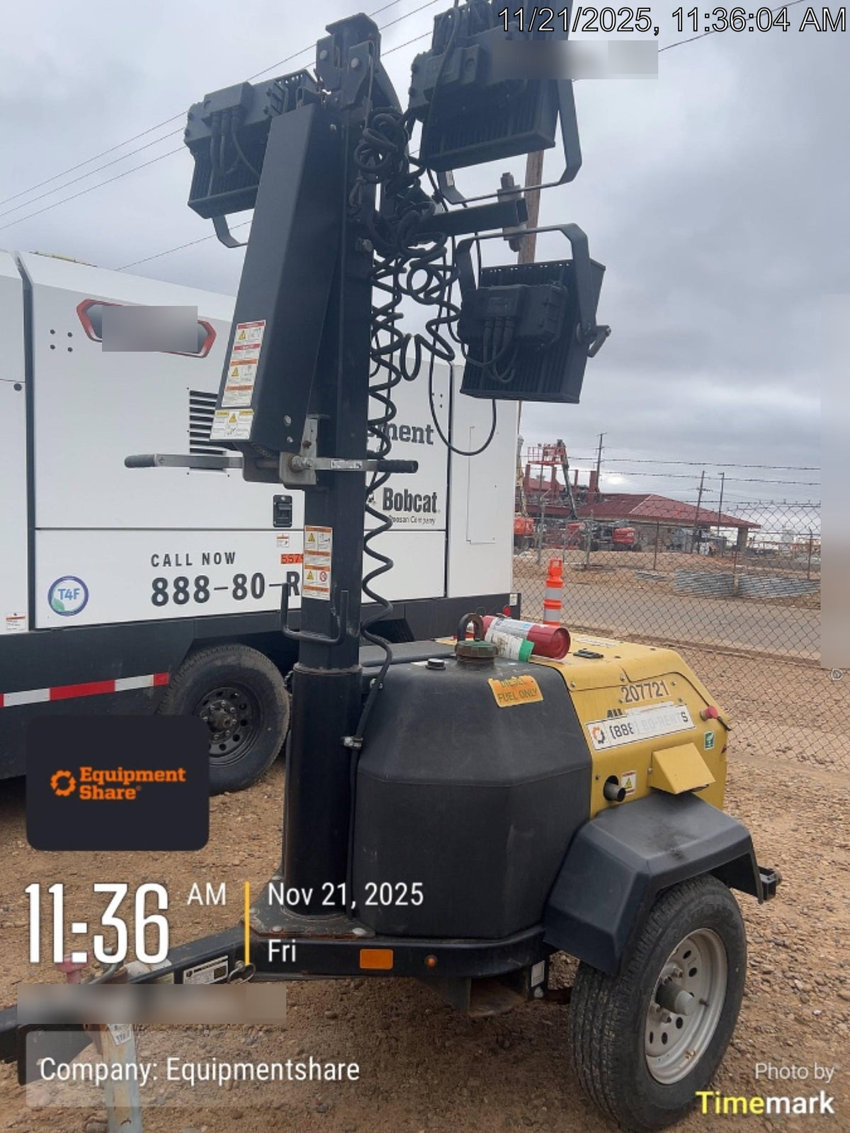 2022 Allmand NLV3GR (4) LED Light Fixture 350W, 23' Vertical Mast, 3kW Prime, Towable, Deep Sea L401, Leveling Jacks, Yanmar T4F 5.8hp