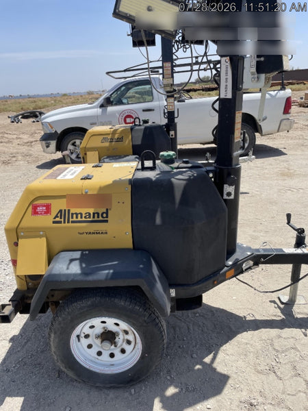 2022 Allmand NLV3GR (4) LED Light Fixture 350W, 23' Vertical Mast, 3kW Prime, Towable, Deep Sea L401, Leveling Jacks, Yanmar T4F 5.8hp