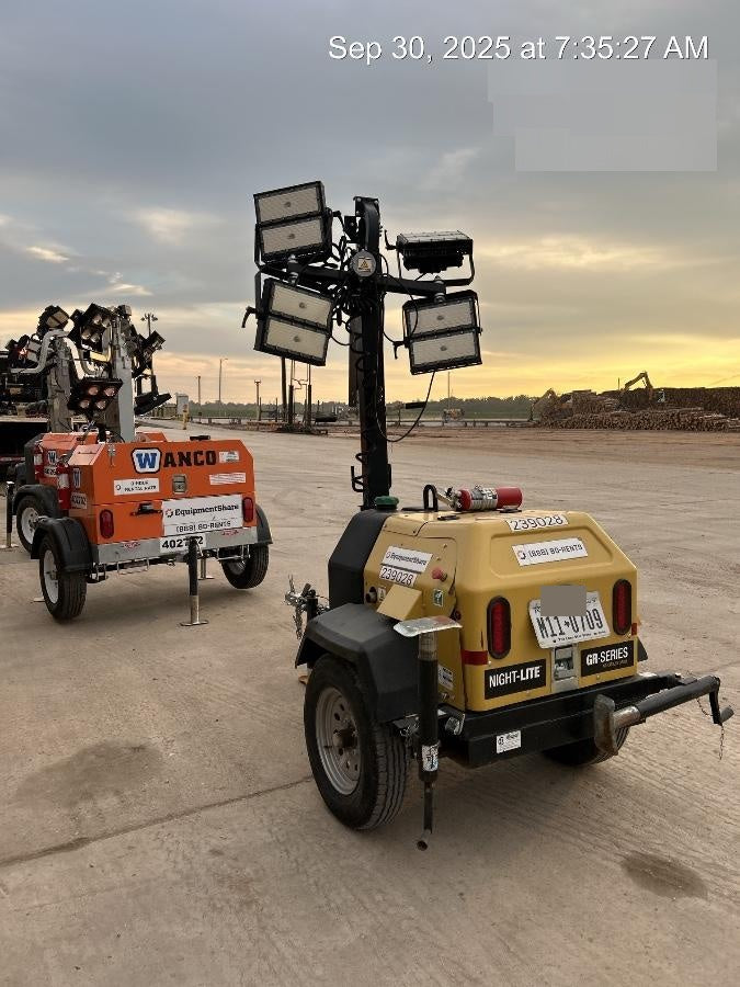 2022 Allmand NLV3GR (4) LED Light Fixture 350W, 23' Vertical Mast, 3kW Prime, Towable, Deep Sea L401, Leveling Jacks, Yanmar T4F 5.8hp