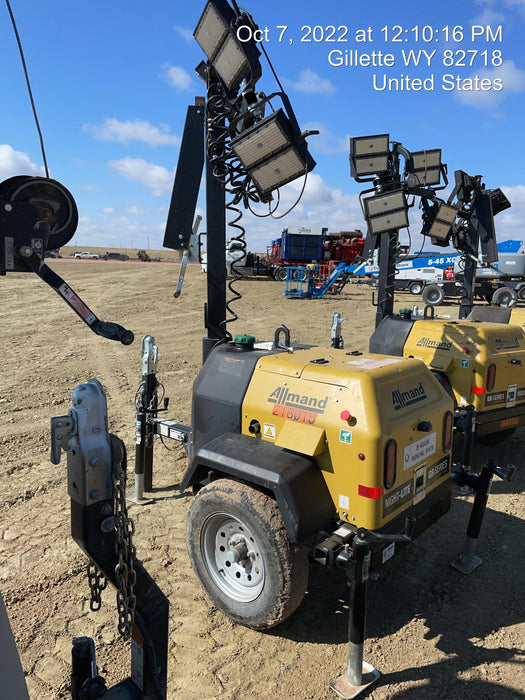 2022 Allmand NLV3GR (4) LED Light Fixture 350W, 23' Vertical Mast, 3kW Prime, Towable, Deep Sea L401, Leveling Jacks, Yanmar T4F 5.8hp