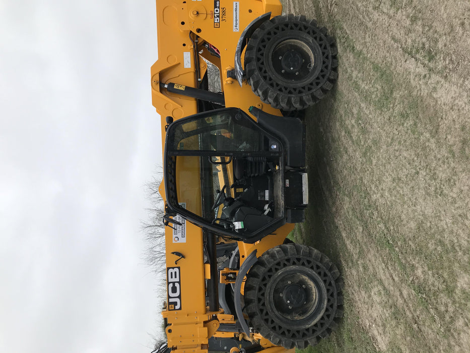 2019 JCB 510-56 74 HP w/CAB/HVAC, Beacon, Worklights, Aux Hydraulics, Solid Tires 66" Carriage/60" Forks