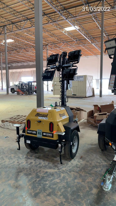 2022 Allmand NLV3GR (4) LED Light Fixture 350W, 23' Vertical Mast, 3kW Prime, Towable, Deep Sea L401, Leveling Jacks, Yanmar T4F 5.8hp