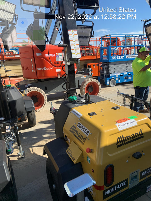 2022 Allmand NLV3GR (4) LED Light Fixture 350W, 23' Vertical Mast, 3kW Prime, Towable, ES Decals, T3