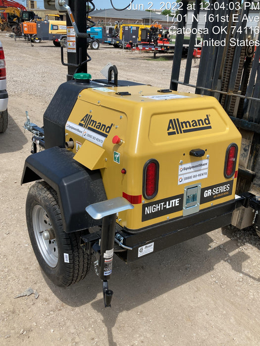 2022 Allmand NLV3GR (4) LED Light Fixture 350W, 23' Vertical Mast, 3kW Prime, Towable, Deep Sea L401, Leveling Jacks, Yanmar T4F 5.8hp