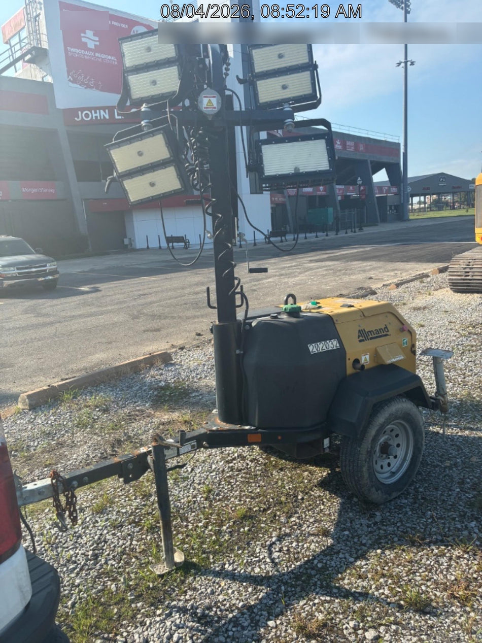 2022 Allmand NLV3GR (4) LED Light Fixture 350W, 23' Vertical Mast, 3kW Prime, Towable, Deep Sea L401, Leveling Jacks, Yanmar T4F 5.8hp
