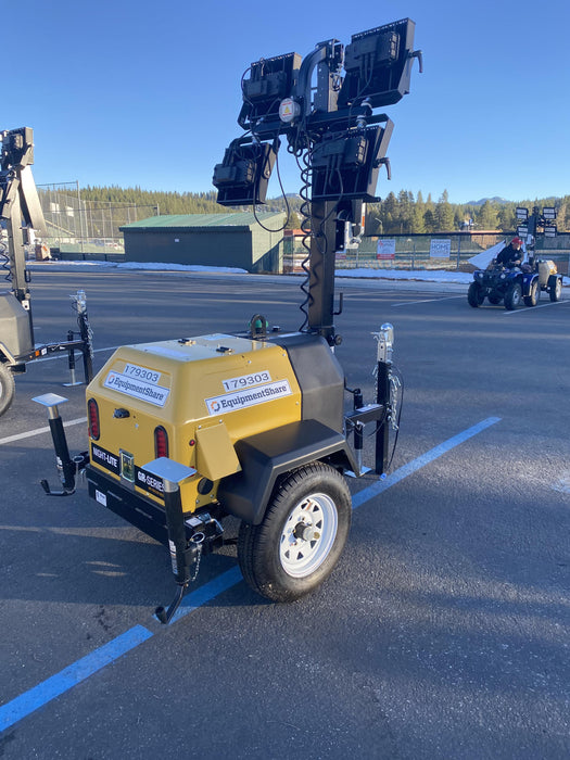 Allmand NLV3GR (4) LED Light Fixture 350W, 23' Vertical Mast, 3kW Prime, Towable, Deep Sea L401, Leveling Jacks, Yanmar T4F 5.8hp