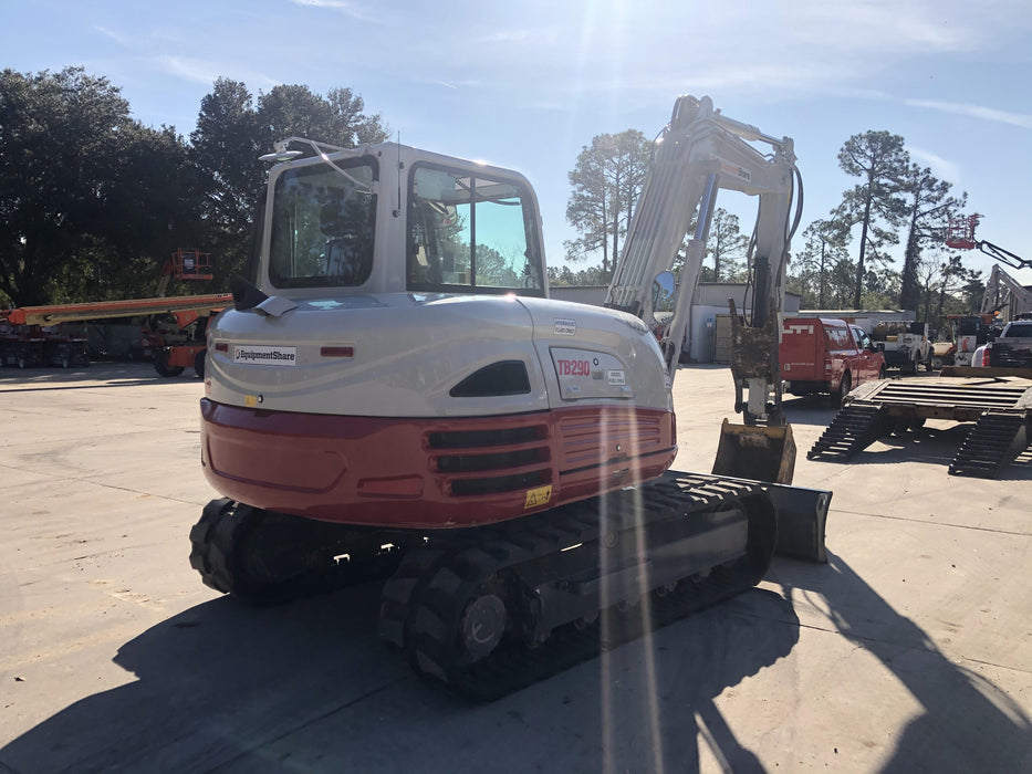 2019 Takeuchi TB290 Cab, AC, Rubber Tracks, Dozer Blade, Travel Alarm, Control Pattern Change Valve, Auxiliary Hydraulics w/18" Quick Coupler Bucket with teeth, 6.2 cu. ft. capacity/24" Quick Coupler Bucket with teeth, 8.6 cu. ft. capacity/36" Quick Coupler Bucket with teeth, 13.4 cu. ft. capacity, Quick Coupler, Hydraulic Thumb Installed