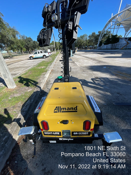 2022 Allmand NLV3GR (4) LED Light Fixture 350W, 23' Vertical Mast, 3kW Prime, Towable, ES Decals, T3