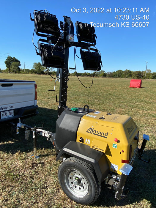 2022 Allmand NLV3GR (4) LED Light Fixture 350W, 23' Vertical Mast, 3kW Prime, Towable, ES Decals, T3