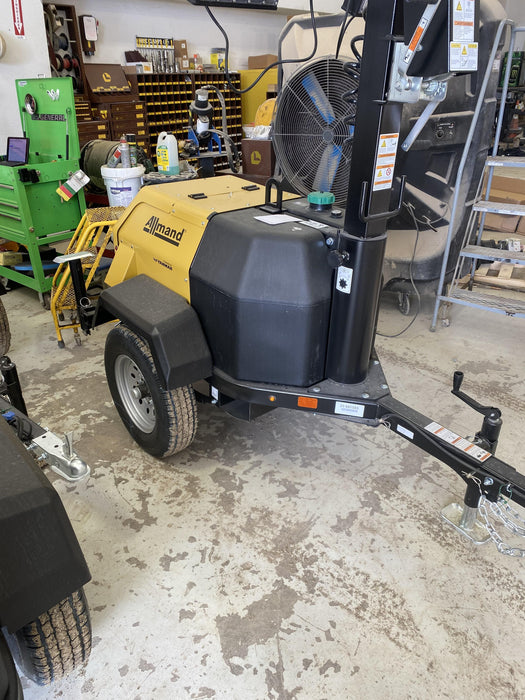 Allmand NLV3GR (4) LED Light Fixture 350W, 23' Vertical Mast, 3kW Prime, Towable, Deep Sea L401, Leveling Jacks, Yanmar T4F 5.8hp