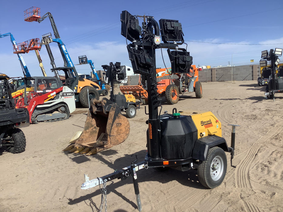 Allmand NLV3GR (4) LED Light Fixture 350W, 23' Vertical Mast, 3kW Prime, Towable, Deep Sea L401, Leveling Jacks, Yanmar T4F 5.8hp